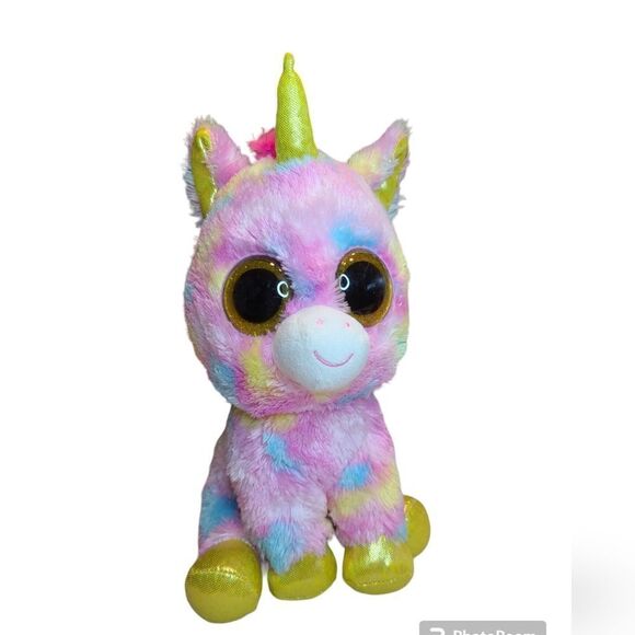 TY Beanie Boos Fantasia the Unicorn, pink Gold Tie Dye, 10 inches tall - Picture 5 of 7